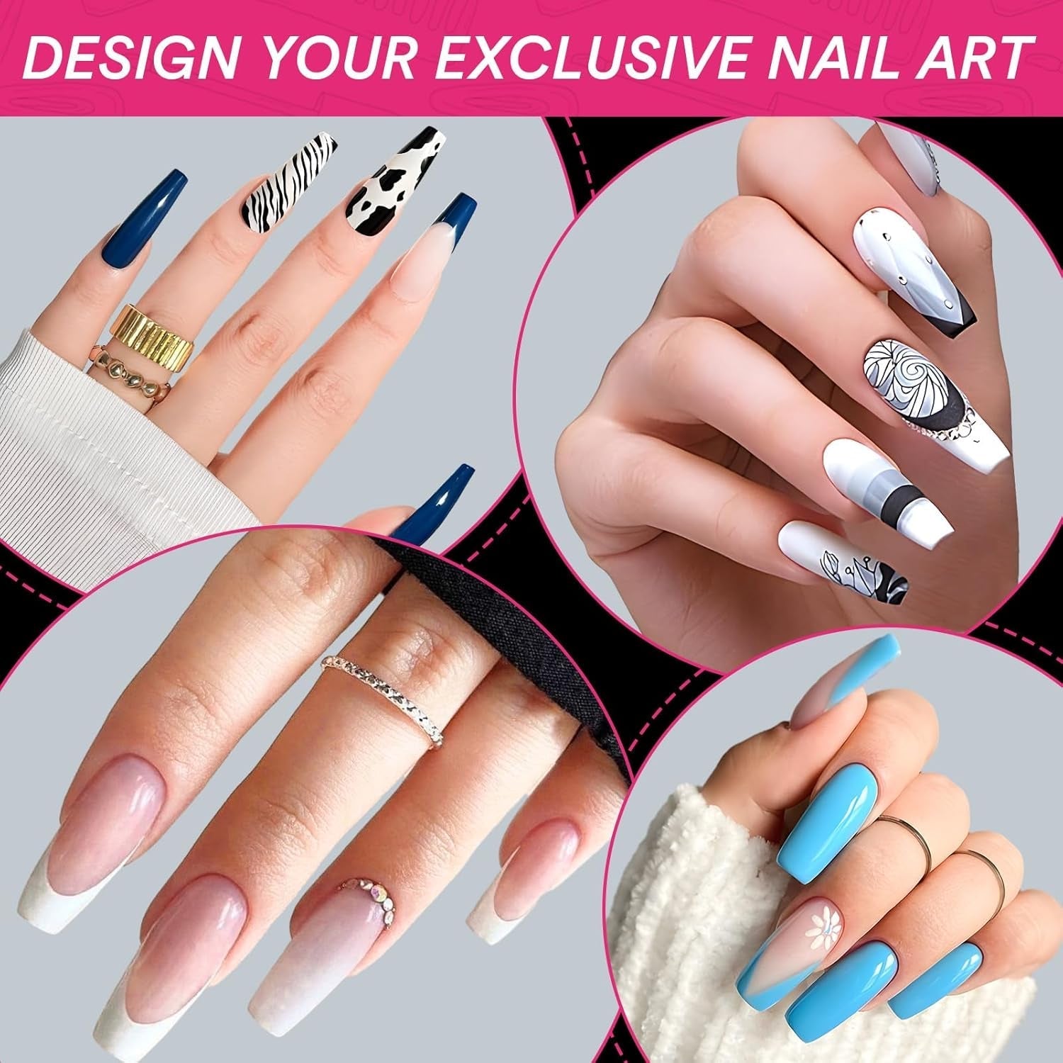 Alyvisun Lot de 500 faux ongles en acrylique à couverture complète avec 240 autocollants pour ongles, 10 tailles de pointes d'ongles en gel transparent, pointes d'ongles en gel souple, pointes d'ongles ballerine