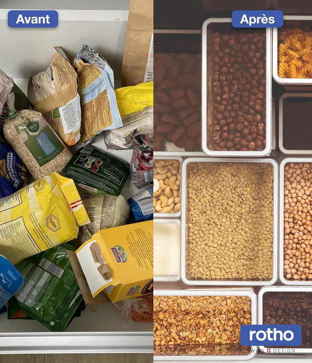 Rotho Loft Lot de 5 bocaux de conservation avec couvercles, différentes tailles, plastique alimentaire (PP) sans BPA, transparent/rouge, (21,4 x 21,4 x 23,5 cm) Naty Shop