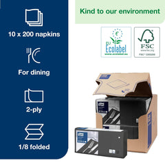 Tork 477851 Serviettes à déjeuner noires 1/8 pliées / Serviettes en papier pré-pliées 2 épaisseurs pour collations ou petits repas / Qualité avancée / 10 X 200 (2000) serviettes / 32,6 X 33 cm (L X L)