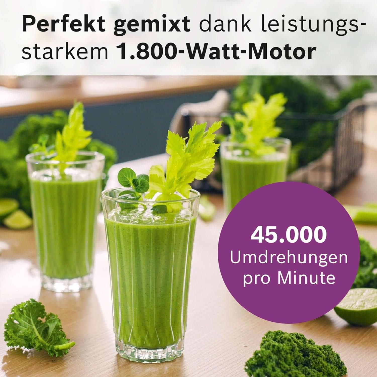 Batteur sur socle à grande vitesse Vitapower Serie 6 MMBD665B1, 45 000 tr/min, 6 programmes Inkl Heiße Suppe & Reinigung, 2 L Mixbehälter, Stopfer, Spülmaschinenfeste Teile, Made in Europe, 1800W, Schwarz Kitchen Naty Shop