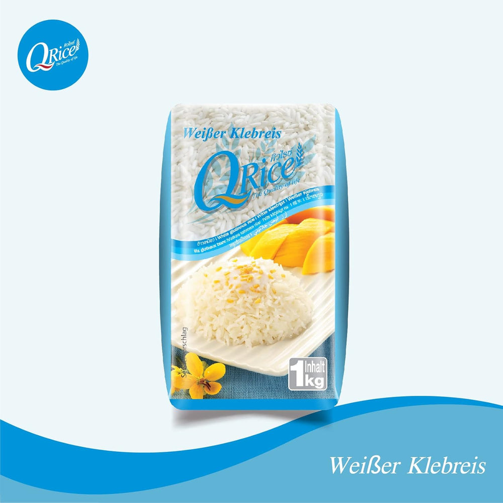 Q RIZ | Weißer Klebreis Langkorn en Thaïlande | Aromatisch mit klebriger Textur | Idéal pour les currys, sushis, mochi ou riz au lait 1 x 1 kg
