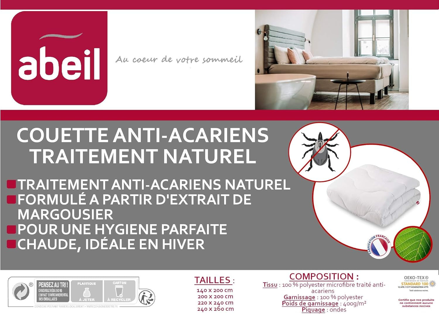 Couette anti-acariens, chaleur naturelle, 240 X 260 Cm Couettes et couettes Naty Shop