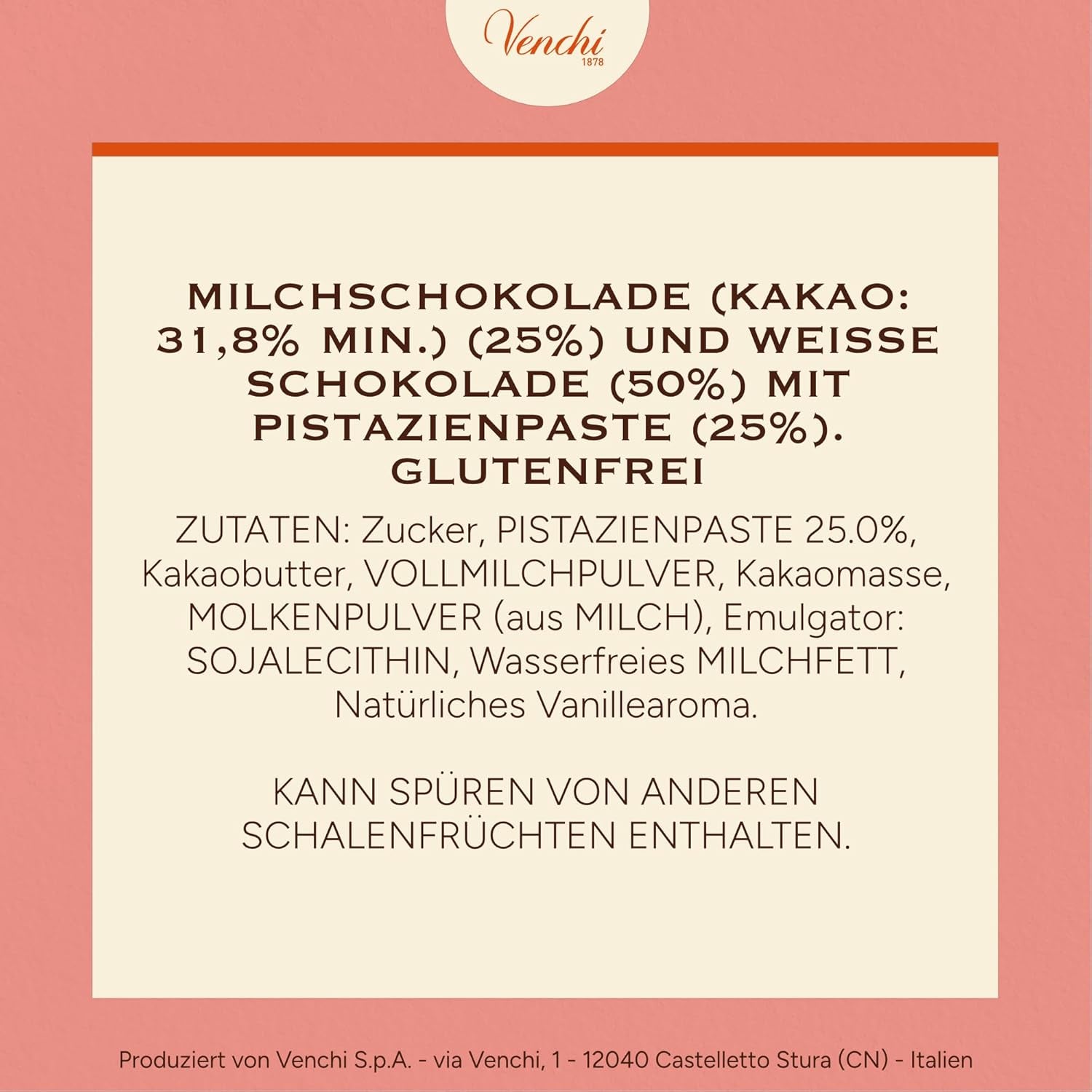 Venchi - Cremino Pistachio Bar, 110g, barre de chocolat au lait et blanc avec pâte de pistache, recette en trois couches aux saveurs méditerranéennes, sans gluten, sans colorants artificiels