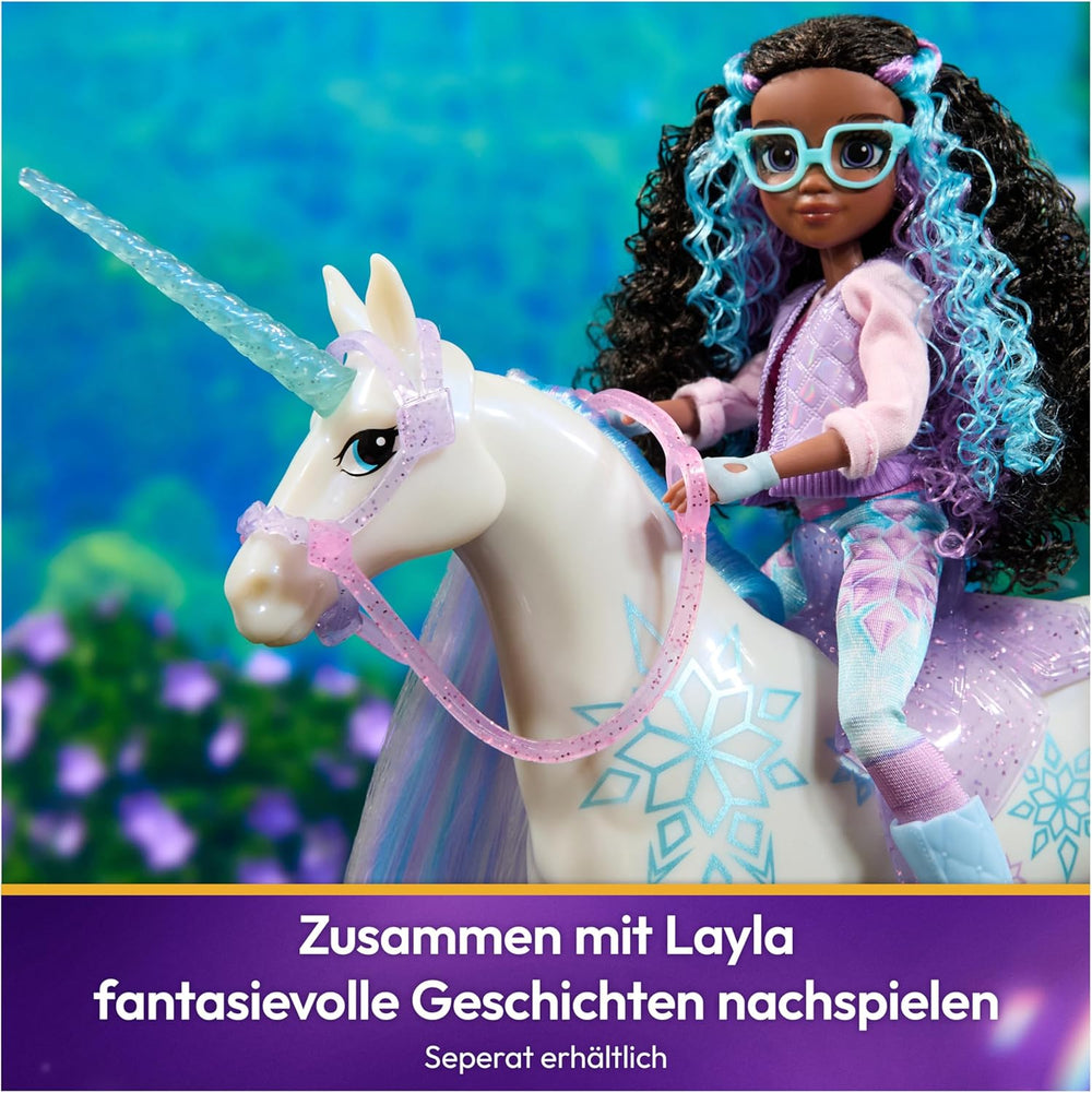 Unicorn Academy Unicorn Glacier - 28 cm de haut, la licorne Netflix originale de Layla avec une vraie crinière et une vraie queue, une bride, une selle et une brosse amovibles, à partir de 4 ans
