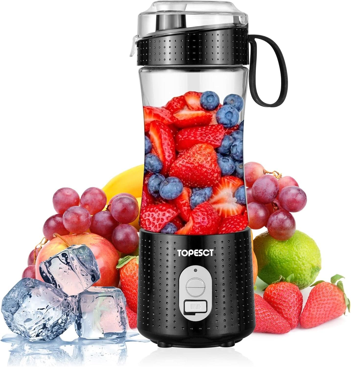 Topesct Mélangeur à emporter, Smoothie Maker to Go – Mixeur sur socle mobile/Mini mixeur électrique avec connexion 3D pour les mixeurs, 13Oz USB Wiederaufladbarer Juicer (Noir) Cuisine Naty Shop Noir