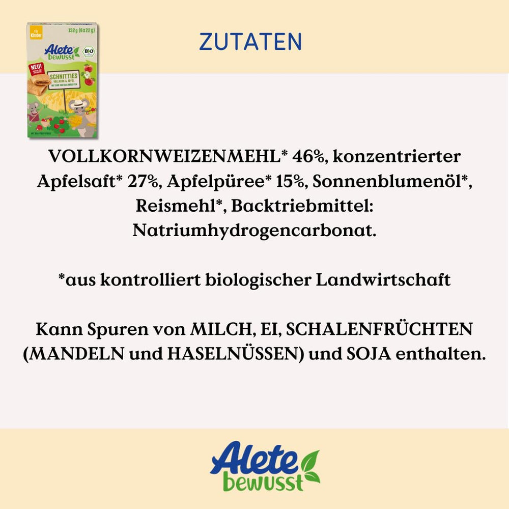 Alete Tartes Bio Tranchées de Pommes à Grains Entiers 8 x 132g