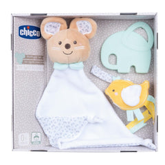 Chicco, Coffret bébé My Sweet Doudou, Couverture DouDou toute douce, Sucette en velours, Anneau de dentition éléphant en relief, Idées cadeaux pour nouveau-nés à partir de 0 mois