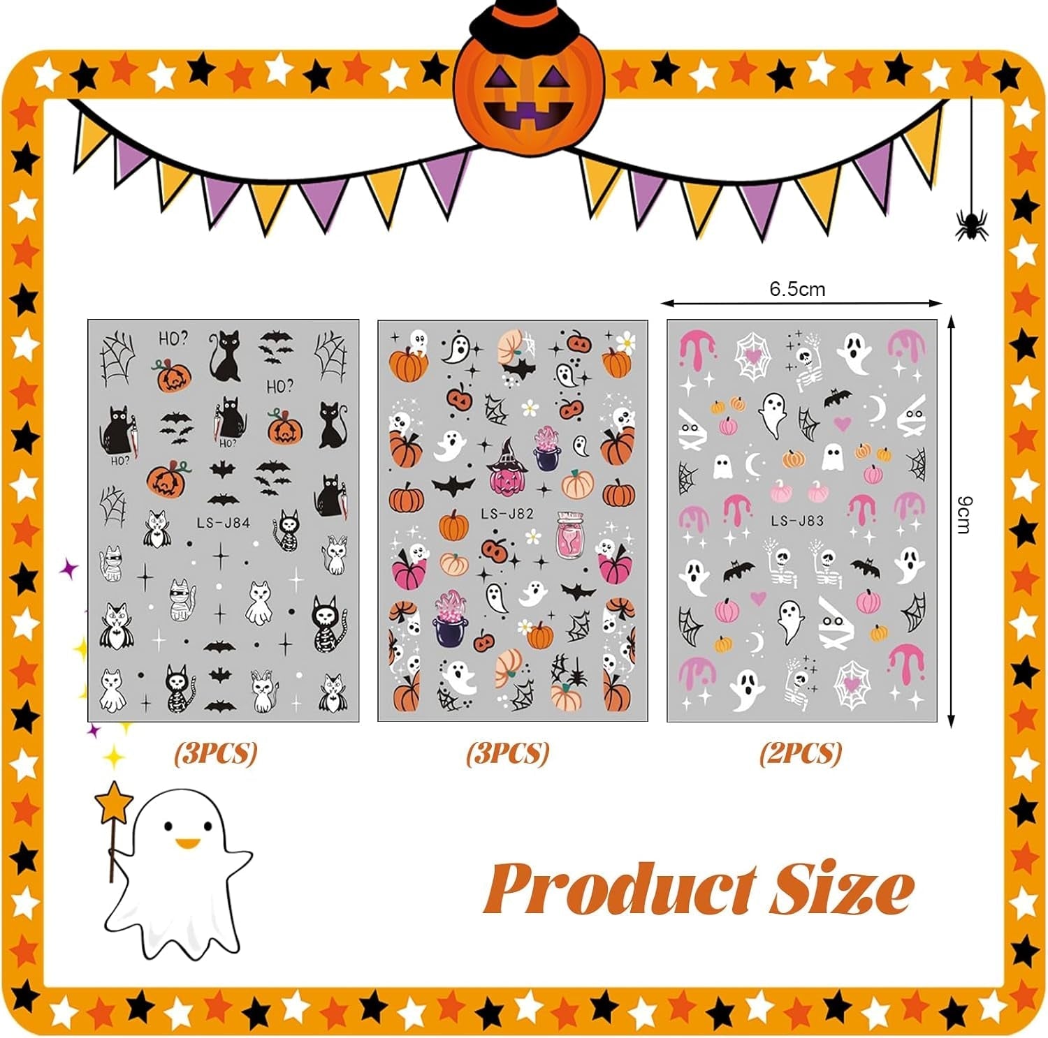 Nagelsticker Halloween, 8 Blätter Halloween Nagelsticker, Kürbis Nail Sticker, Nail Art, Nagel Charms, Nagel Zubehör, Nageldesign, Christmas (Typ A)