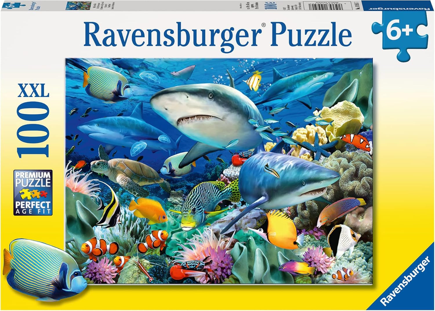 Puzzle enfant Ravensburger - 10951 Récif de requins - Puzzle monde sous-marin pour enfants à partir de 6 ans avec 100 pièces au format Xxl Puzzle Naty Shop Single