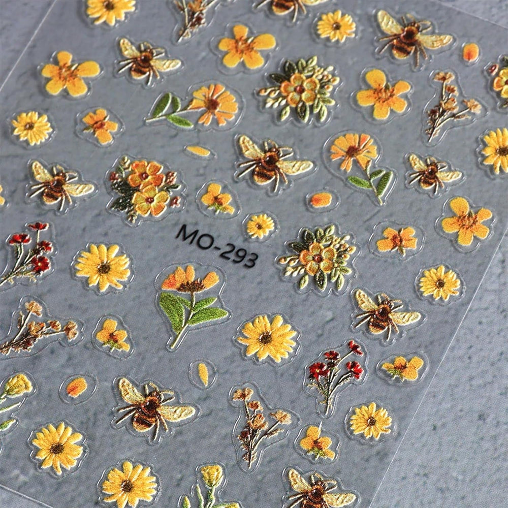 3 pièces Set d'autocollants pour ongles - Autocollants autocollants pour ongles avec fleurs et motifs bien-être - Autocollants pour nail art créatifs - Tatouages ​​et tatouages ​​créatifs