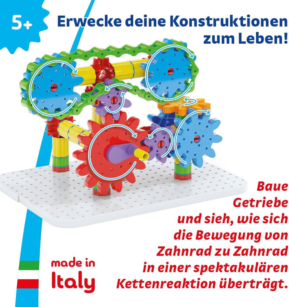Quercetti Georello Tech Starter Set, Lernspielzeug ab 5 Jahre, Konstruktionsspielzeug Mit Zahnrädern Für Kreative Kinder, Geschenk Jungen & Mädchen, Spielzeug ab 5 Jahre, Gesellschaftsspiele Kinder