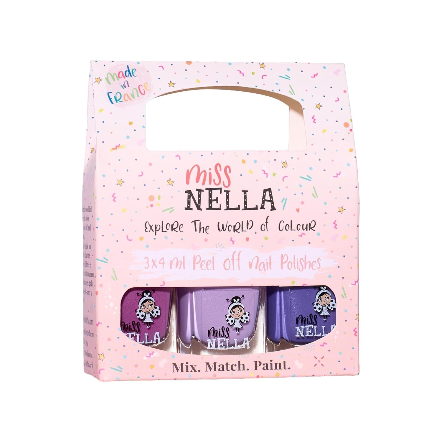 Miss Nella Magic Collection Lot de 4 vernis à ongles pailletés : rose, rouge, or et bleu, vernis à ongles amovible spécial enfants, non toxique, à base d'eau, sans odeur