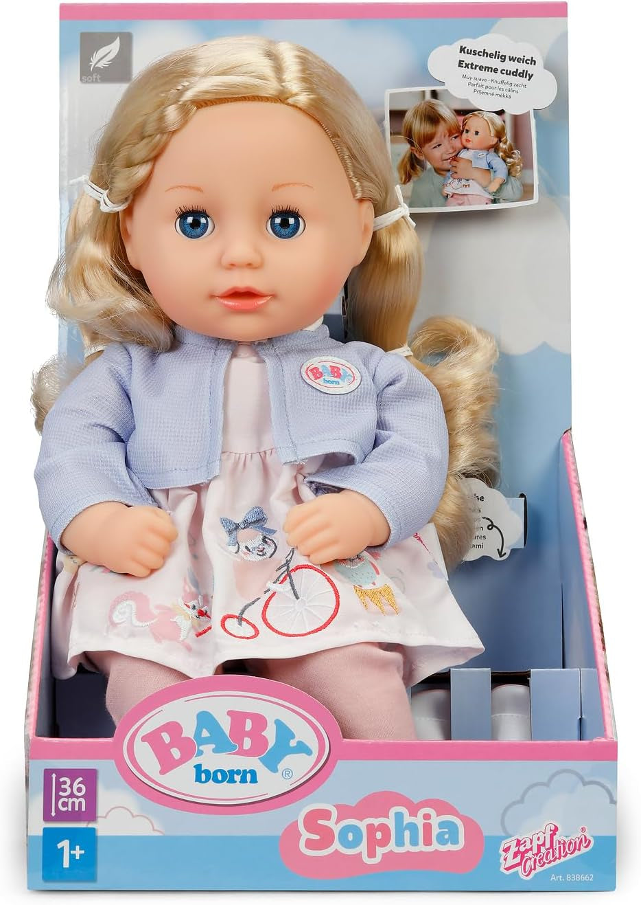 BABY born Sophia Rose - Poupée douce 36 cm - Poupée aux cheveux blonds de haute qualité et aux yeux endormis - Convient aux enfants à partir de 1 an