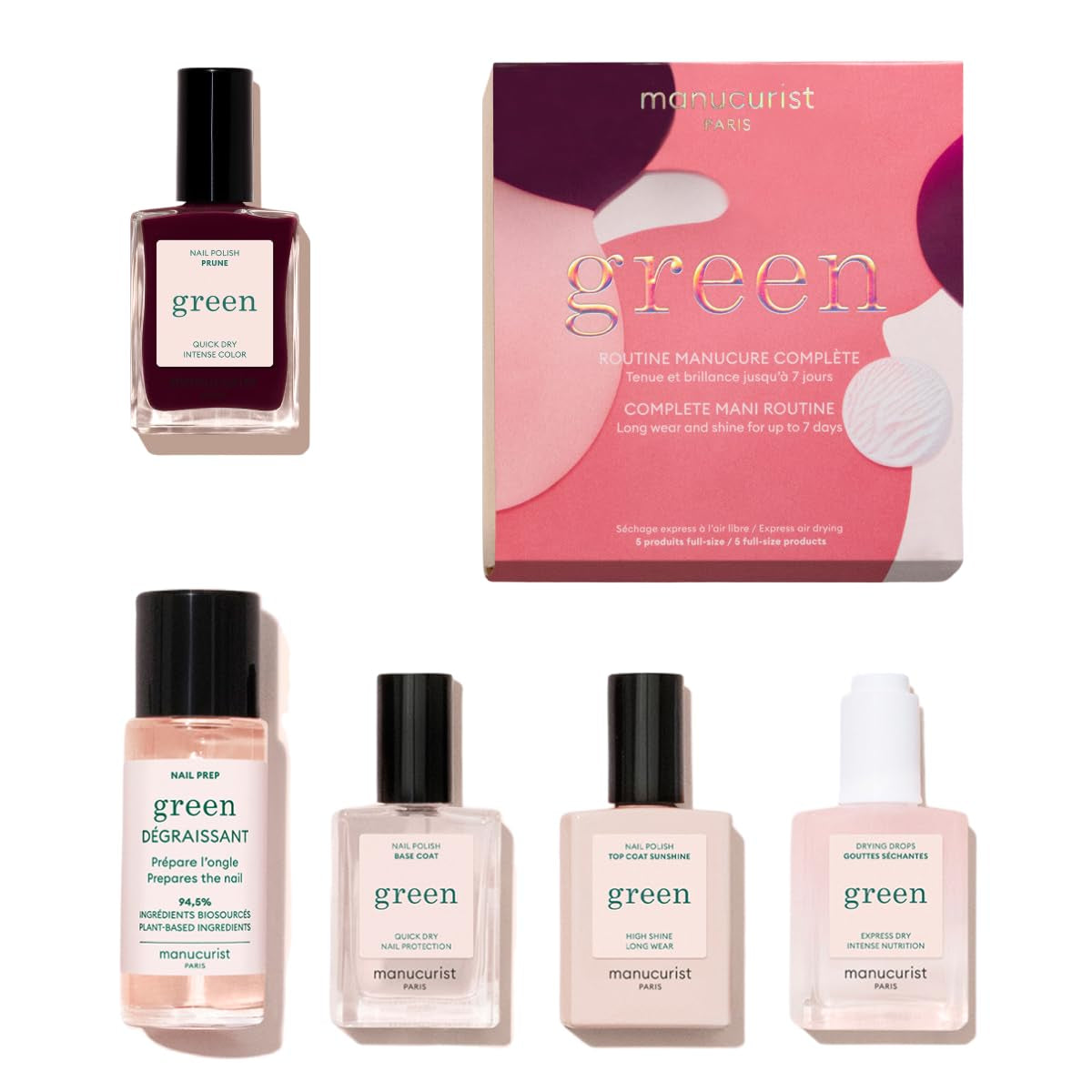 Manucurist Green™ System Rot (Poppy Red) Nagellack Set – Nägel Selber Machen - Vegan: 1 Fettlöser, 1 Base Coat und Top Coat, 1 Nagellack Poppy Red, Trocknungstropfen– Geschenke für Frauen