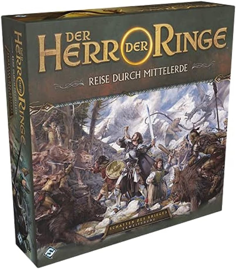 Fantasy Flight Games, Le Seigneur des Anneaux : Voyages vers la Terre du Milieu, Ensemble de base, Jeu expert, Dungeon Crawler, 1 à 5 joueurs, 14 ans et plus, 60 minutes et plus, Allemand, Multicolore.