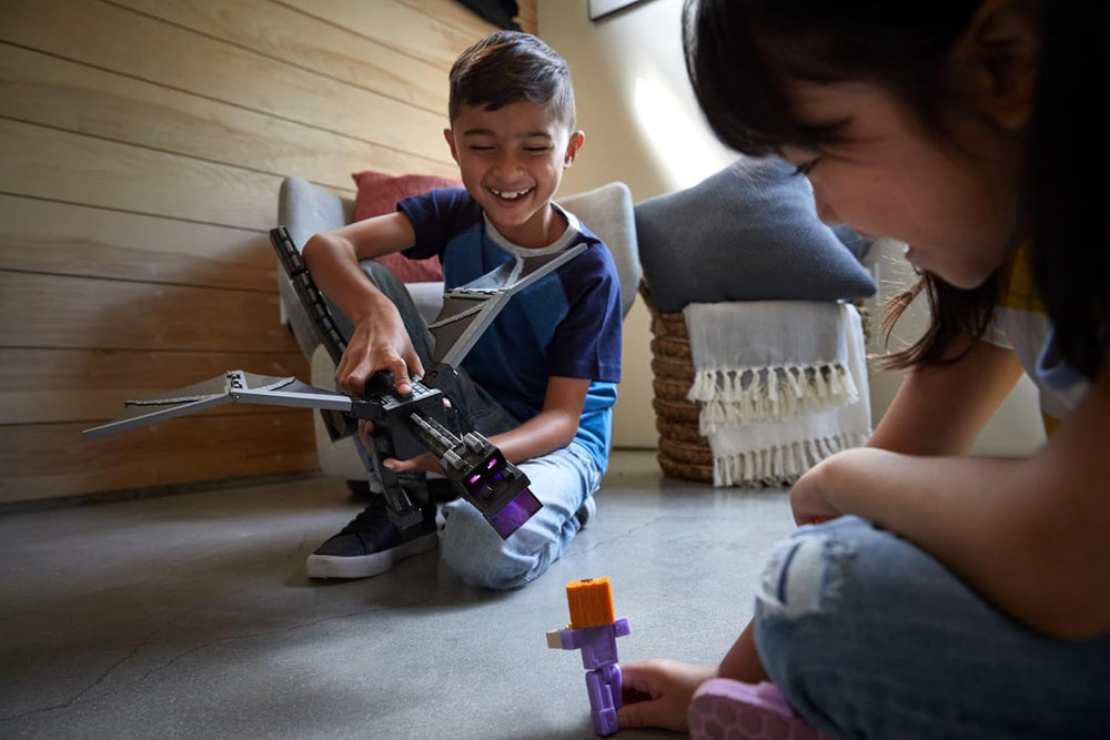 Mattel Minecraft Ender Dragon Action Figure Set, lumières, bruit et brume avec Steve et Enderman, fidèle à l'échelle env. Figurines de 8 cm de hauteur HTN25 Figurines Naty Shop