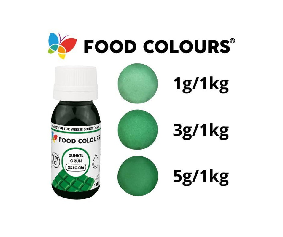 Colorant alimentaire OS-LC VERT FONCÉ 18 ml Colorant alimentaire pour chocolat blanc, pralines, crèmes, pâtisseries grasses, décors pour gâteaux et tartelettes