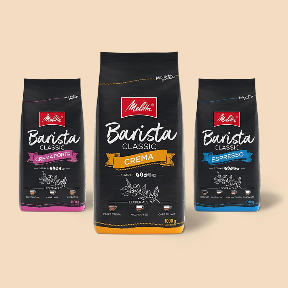 Melitta Barista Classic Espresso, Whole Kaffee-Bohnen 1kg, ungemahlen, Kaffeebohnen für Kaffee-Vollautomat, kräftige Röstung, Stärke 5, (L'emballage peut varier)