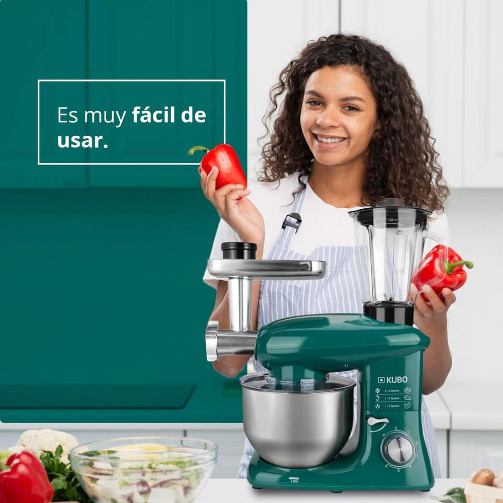 Küchenmaschine - 7 Zubehörteile: Mixbecher, Fleischwolf, Große Schüssel, Schutzdeckel, Schneebesen, Mixer Und Netmaschine - Couleur: Vert - Fassungsvermögen: 6 litres Mère et Enfant Naty Shop
