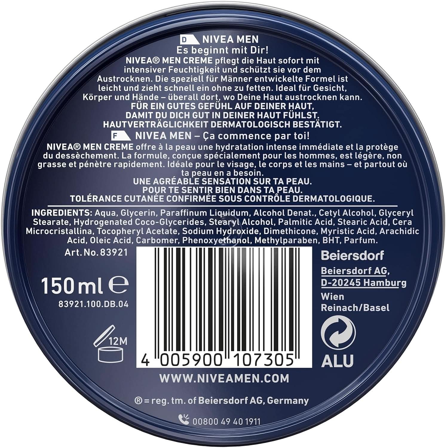 NIVEA MEN Creme, crème nourrissante pour la peau à la vitamine E, 150 ml Naty Shop