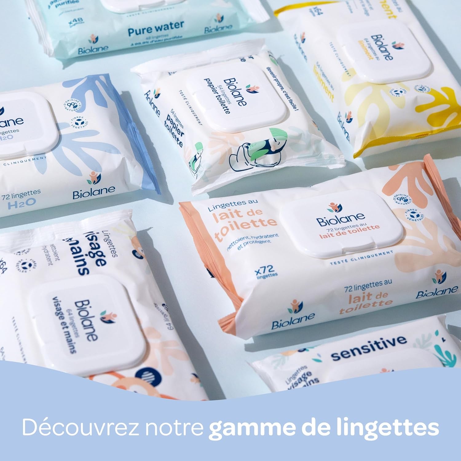 BIOLANE - Lingettes Humides Bébé Visage et Mains - Paquet de 6 - 384 Lingettes (6 x 64 cm) - Nettoie et Protège - Produits de Toilette - Hypoallergéniques - Pour Peaux Sensibles - 97% d'ingrédients naturels - Fabriquées