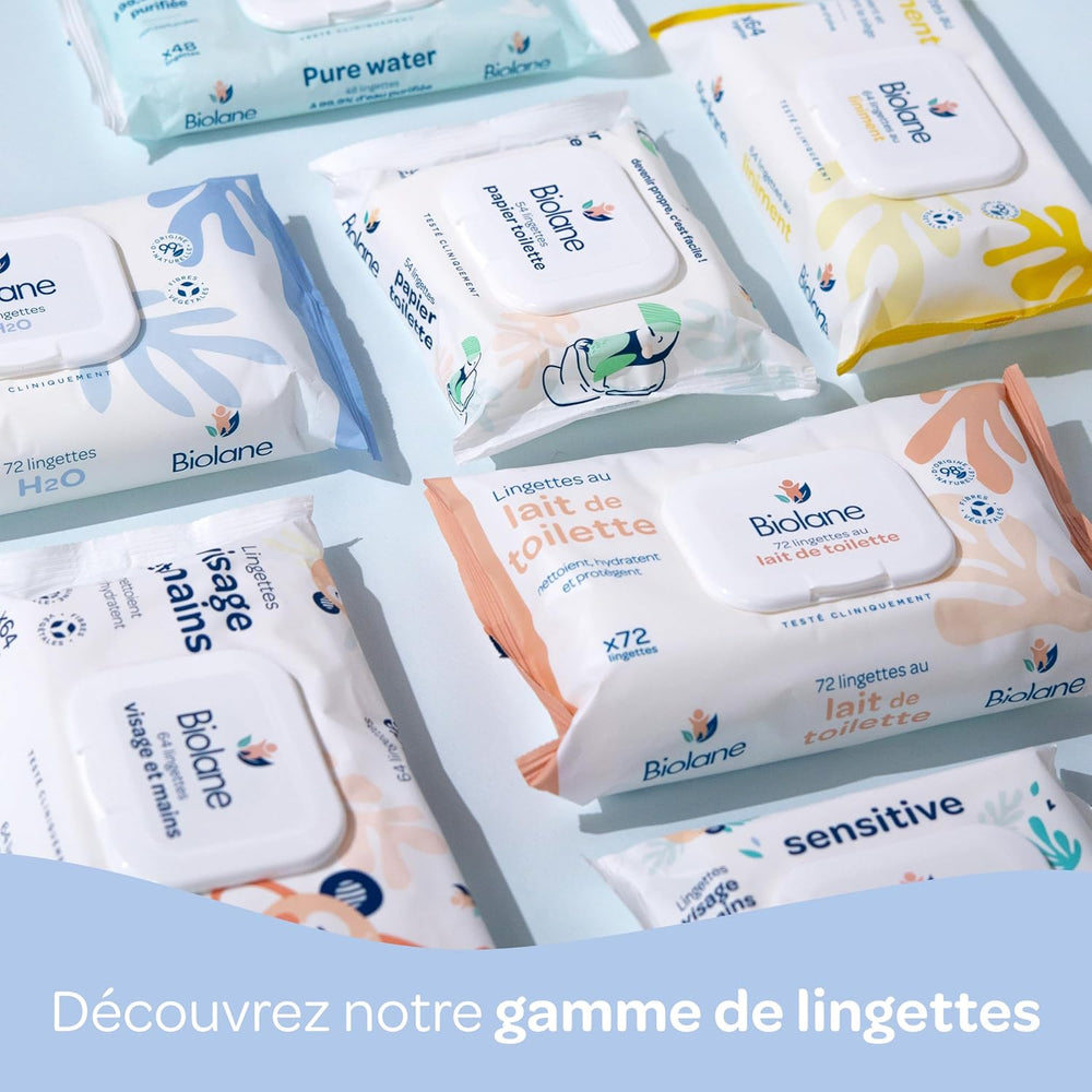 BIOLANE - Lot de 12 - Lingettes humides bébé au lait de toilette - Bébés - 864 Lingettes humides bébé - Nettoie et hydrate - Pour peaux sensibles - 98% d'origine naturelle - Dès la naissance