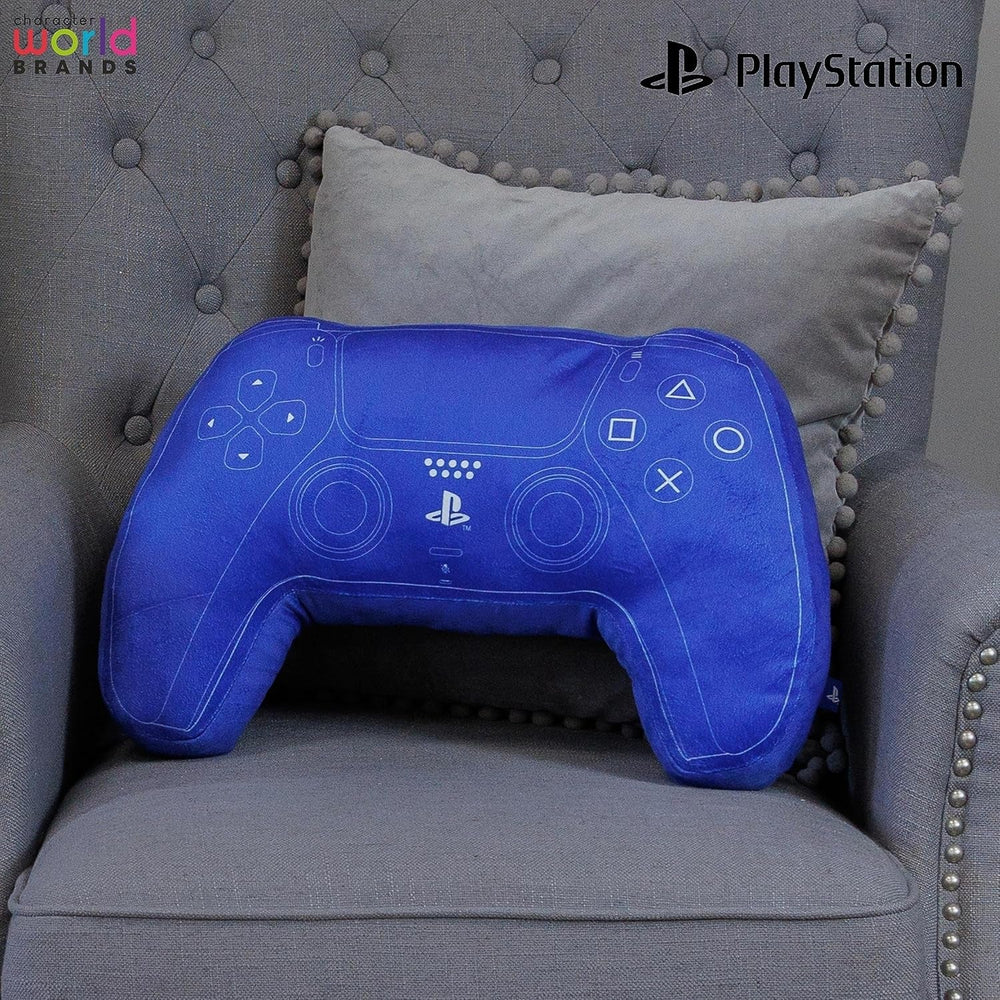 Character World : oreiller en forme de manette de Playstation sous licence officielle, design du combiné, oreiller en peluche | Parfaits pour la décoration d'une chambre ou d'un jeu, les oreillers standards bleus Naty Shop