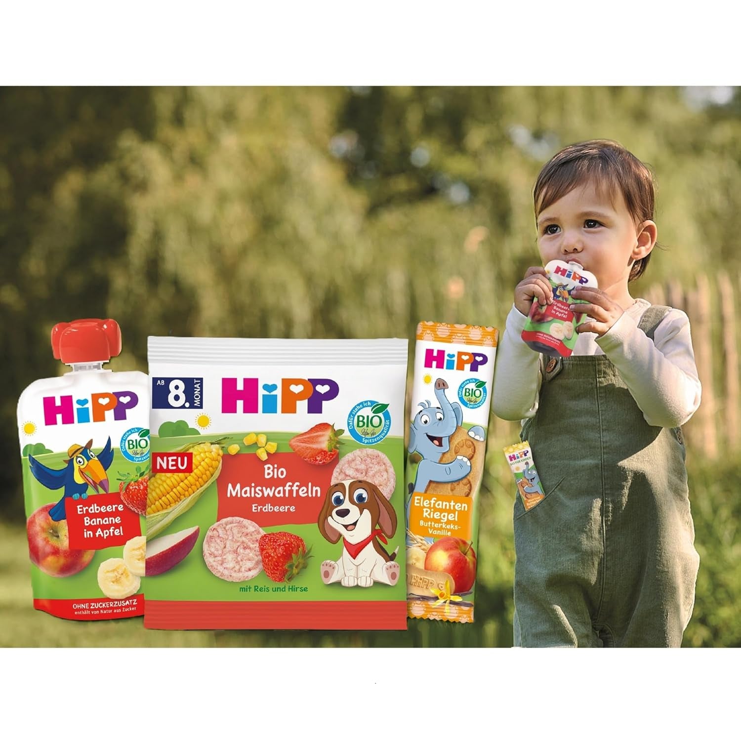 HiPP Gaufres de Maïs Bio aux Fraises (8 x 23g), collation pour bébés à partir de 8 mois, sucrées uniquement avec des fruits et légumes, sans gluten, meilleure qualité biologique (pack de 2)