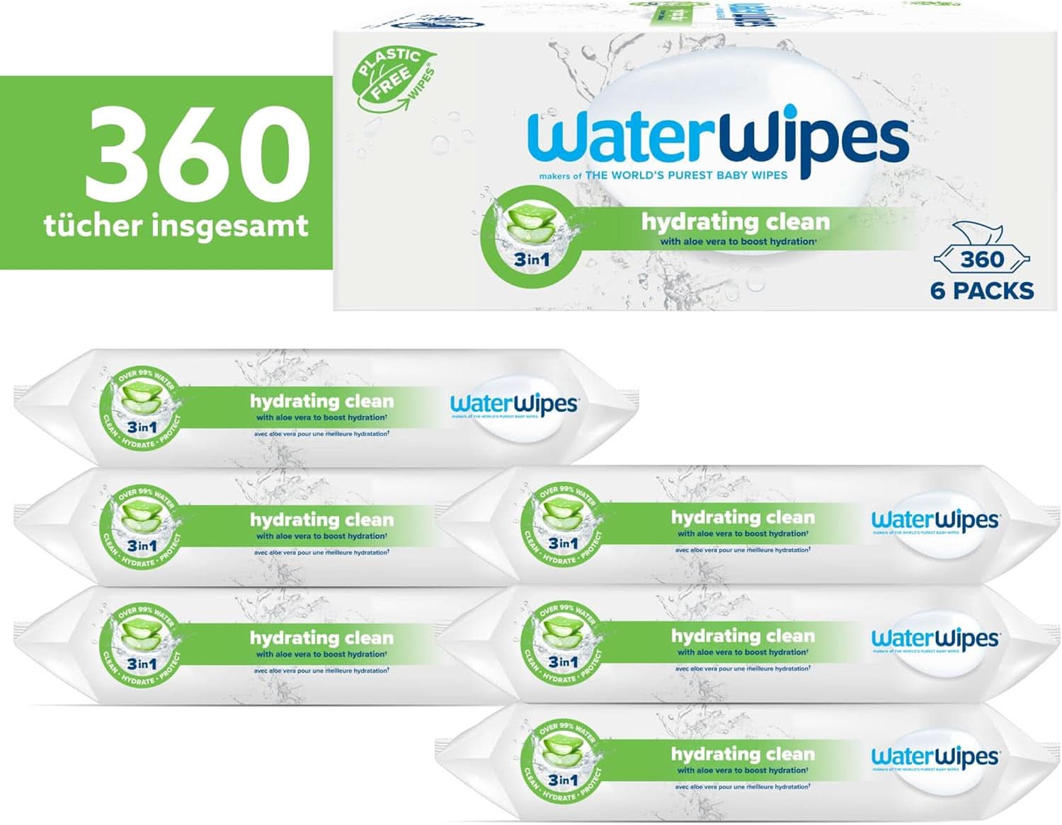 Waterwipes Lingettes hydratantes et nettoyantes pour bébé à 99% d'eau et d'extrait d'aloe vera Lingettes humides visage et corps Naty Shop