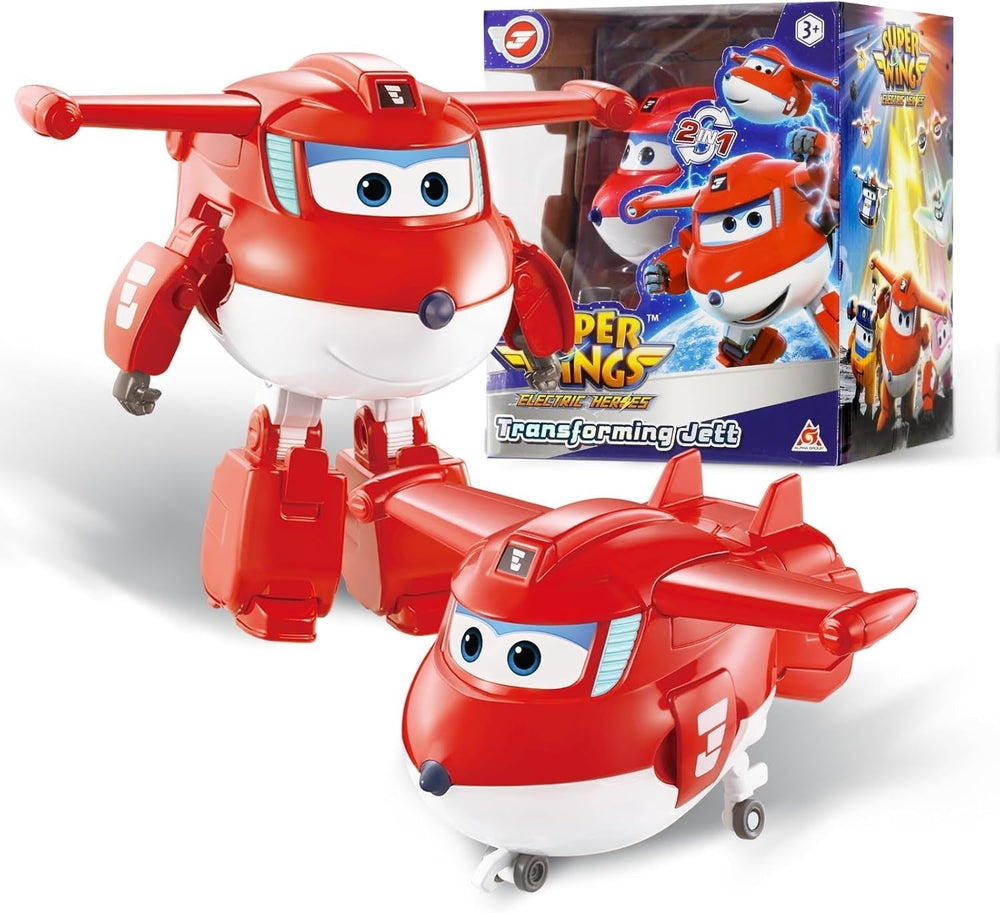 Avion de transformation Super Wings, voyageur suralimenté, env. 12,7 cm Big Kids Play Figure Toy Avion et Robot Figure pour garçons et filles de plus de 3 ans Figurines d'action en argent Naty Shop Jett