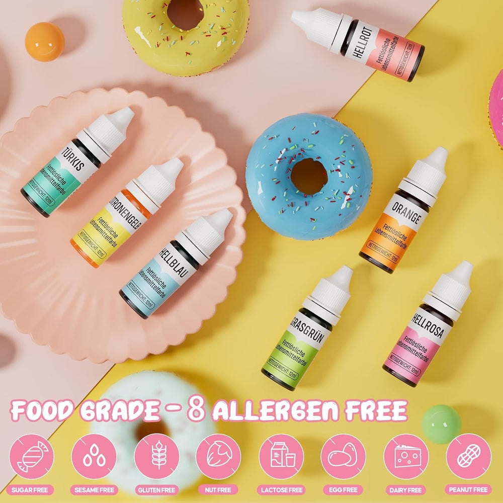 Colorant alimentaire liposoluble 7 couleurs Macaron x 12 ml, colorant alimentaire à base d'huile hautement concentré pour chocolat, colorant alimentaire pour décoration de gâteaux, muffins, pâtisserie, glaçage, fondant