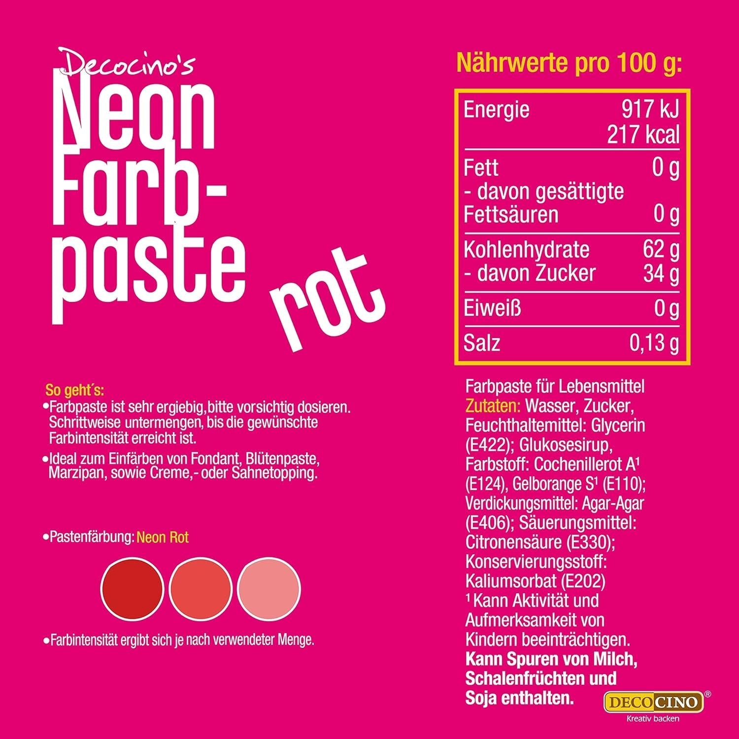 Decocino Neon Food Paste Rouge - Colorant alimentaire haute dose - Pour colorer gâteaux, muffins, cupcakes - Sans goût
