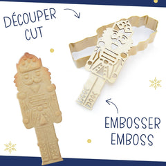 ScrapCooking - Set d'Emporte-pièces + Embosseur Casse-Noisette en Bois - Emporte-pièce de Noël en Acier Inoxydable pour Biscuits en Relief - Accessoire de Moule de Cuisson Sablé - Couleur Or - 2097