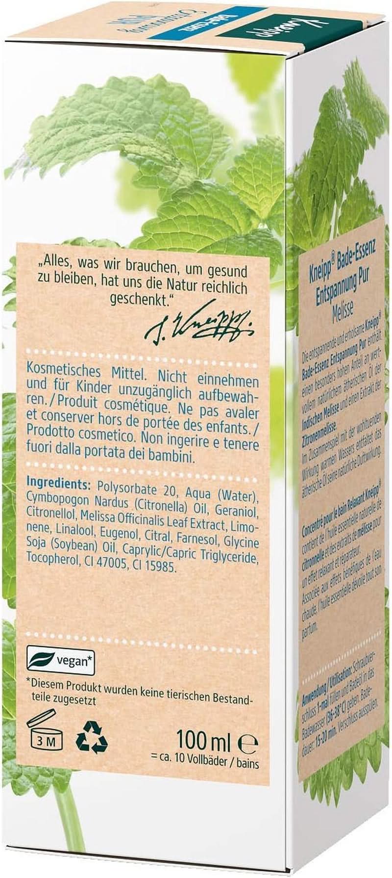 Kneipp Bade, huile de bain à l'huile essentielle naturelle de mélisse indienne et à l'extrait de mélisse, 100 ml Naty Shop