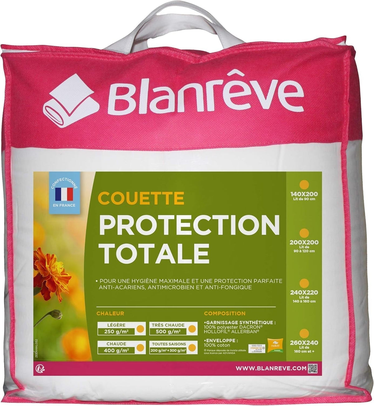 Blanrève Cthalvd011420 Housse de couette Hollofil Allerban coton blanc chaud 140 X 200 cm Couettes et couettes Naty Shop 140 X 200 Cm