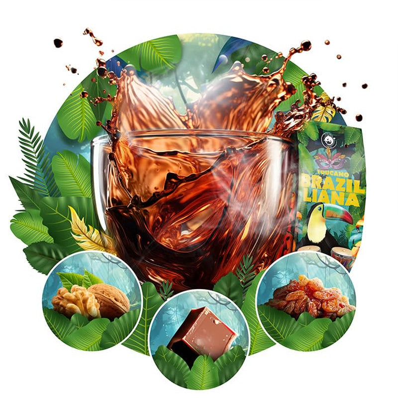 Café moulu Brazilliana Toucano 1 kg | 100% Arabica | avec des notes de noix, de chocolat et de raisins secs | torréfaction moyenne, faible acidité | pour machines à expresso | Torréfaction de café Blue Orca