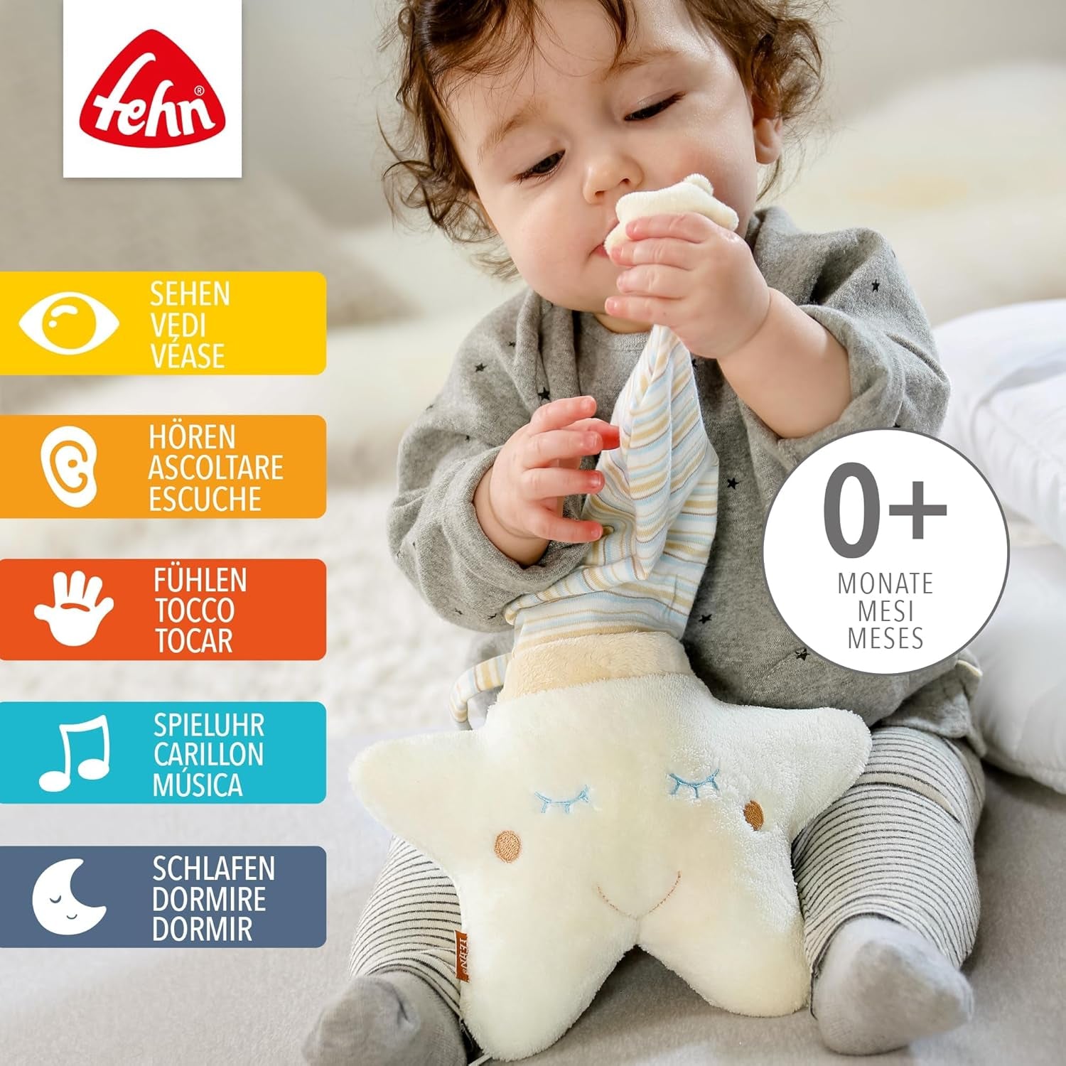 Fehn boîte à musique bébé somnifère étoile - boîte à musique avec mécanisme musical amovible à suspendre - chanson somnifère "Weißt du wieviel Sternlein stehen" - jouet pour bébés et enfants à partir de 0 mois Jouets Bebe Naty Shop