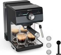 Machine à expresso KRUPS Authentic+, 15 bars, commande intuitive, design sophistiqué, buse vapeur, accessoires étendus inclus, Bullet Dark silver/Acier inoxydable, XP384G10