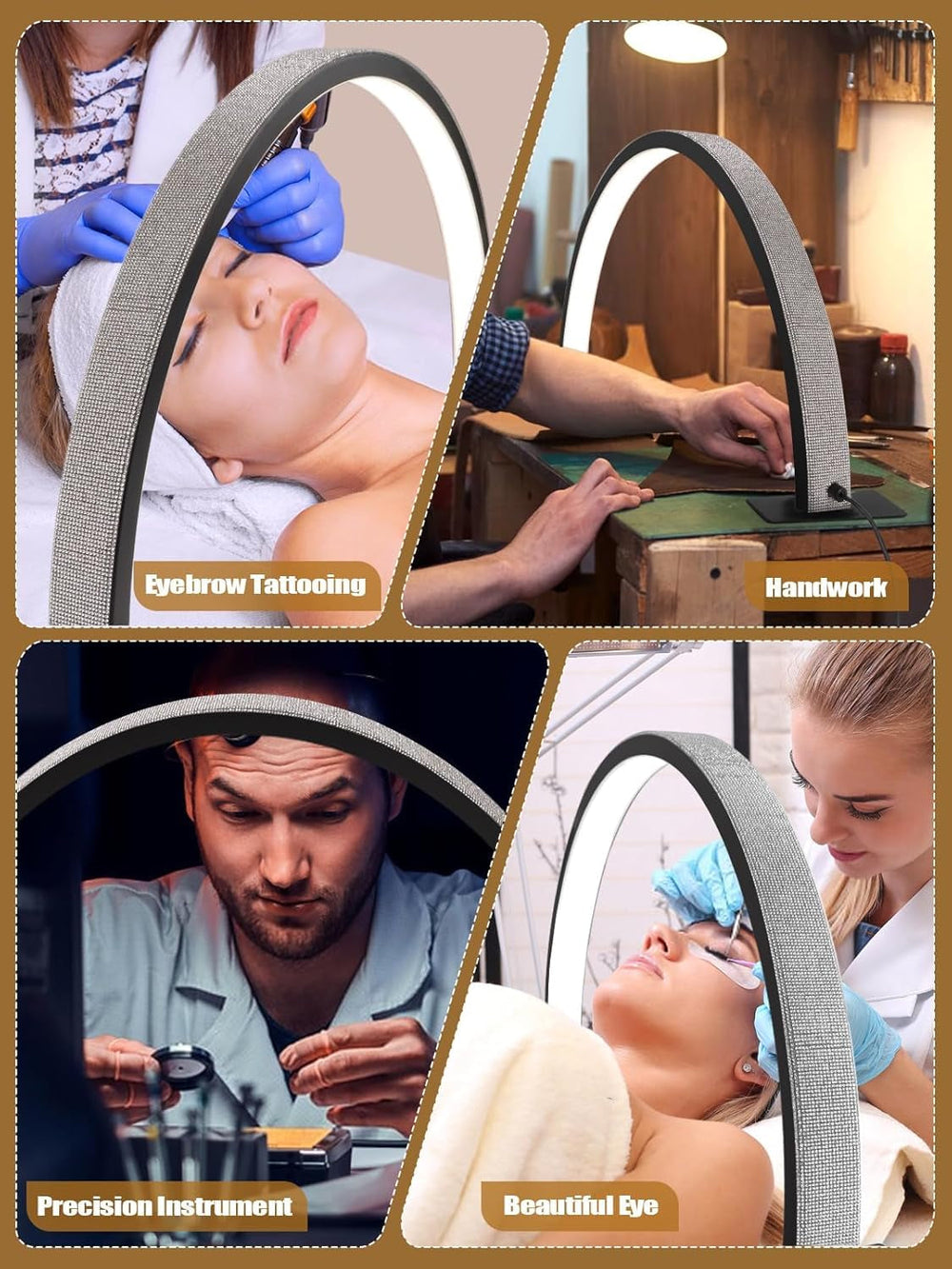 Kalolary Lampadaire, Lash Lumière Pour Extensions De Cils Regglable À 360°, 3000K-6000K Demi-Lune Lamp, Lamp De Beauté (Lampe demi-lune)