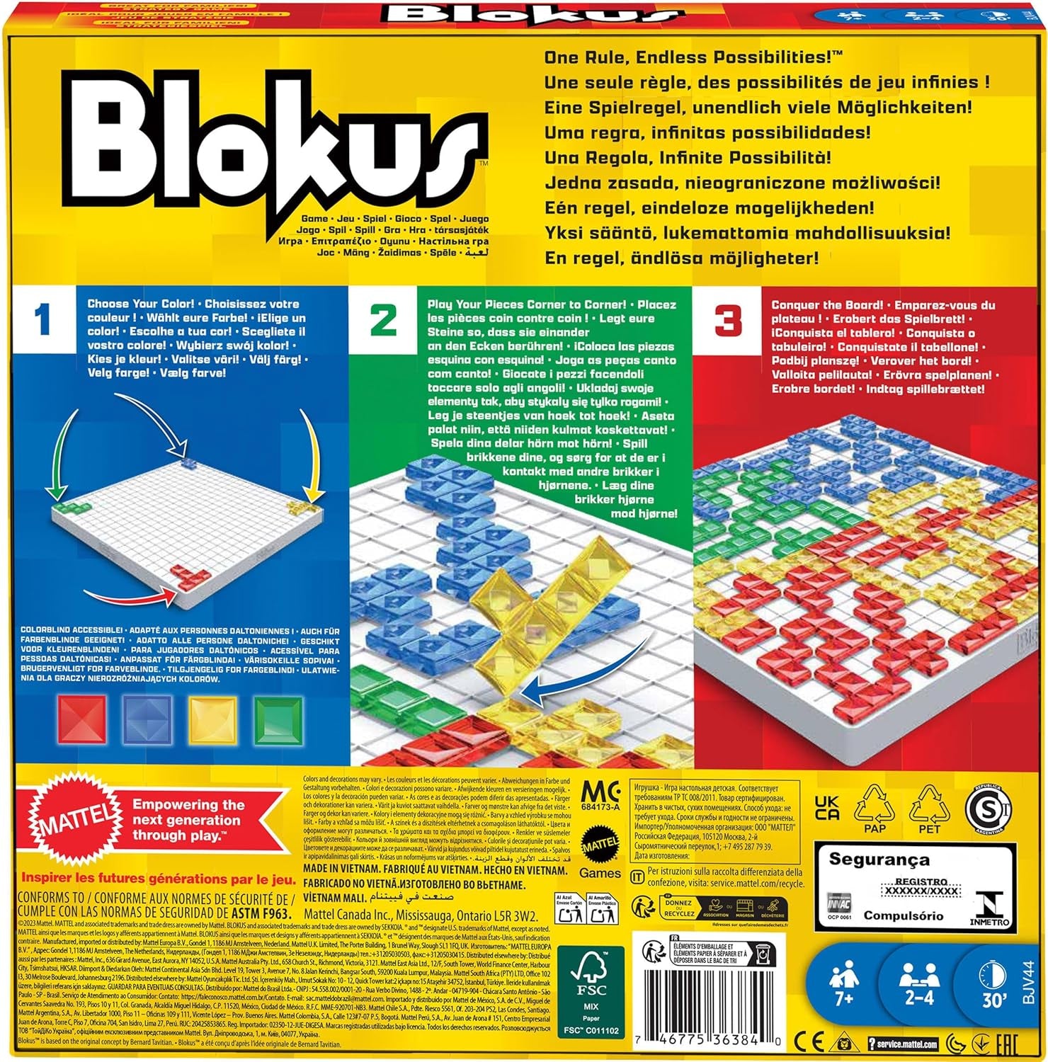 Mattel Games Blokus Game, jeu de société familial, jeu de stratégie, 2-4 joueurs, jeu de fête, à partir de 7 ans, BJV44