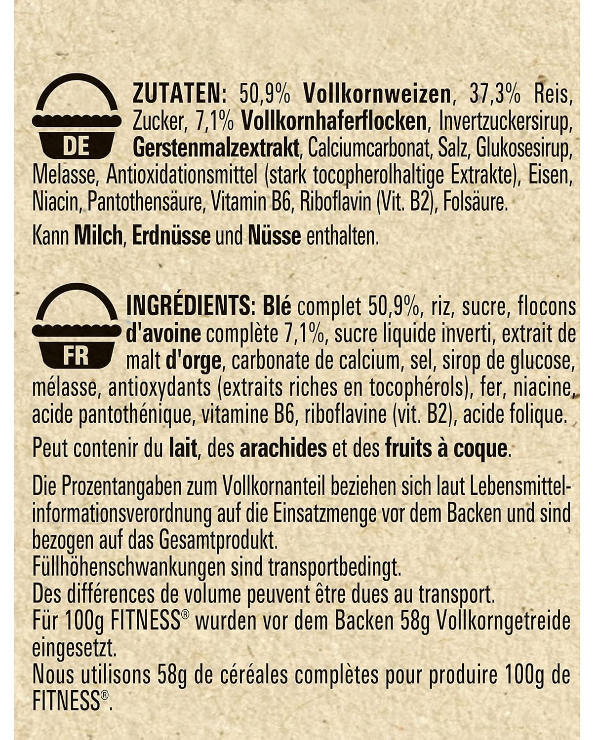 Nestlé Fitness Céréales pour petit-déjeuner à base de 57 % de grains entiers, moins de sucre, céréales pour petit-déjeuner avec vitamines B2, B6, calcium et fer, paquet de 7 (7 x 375 g)