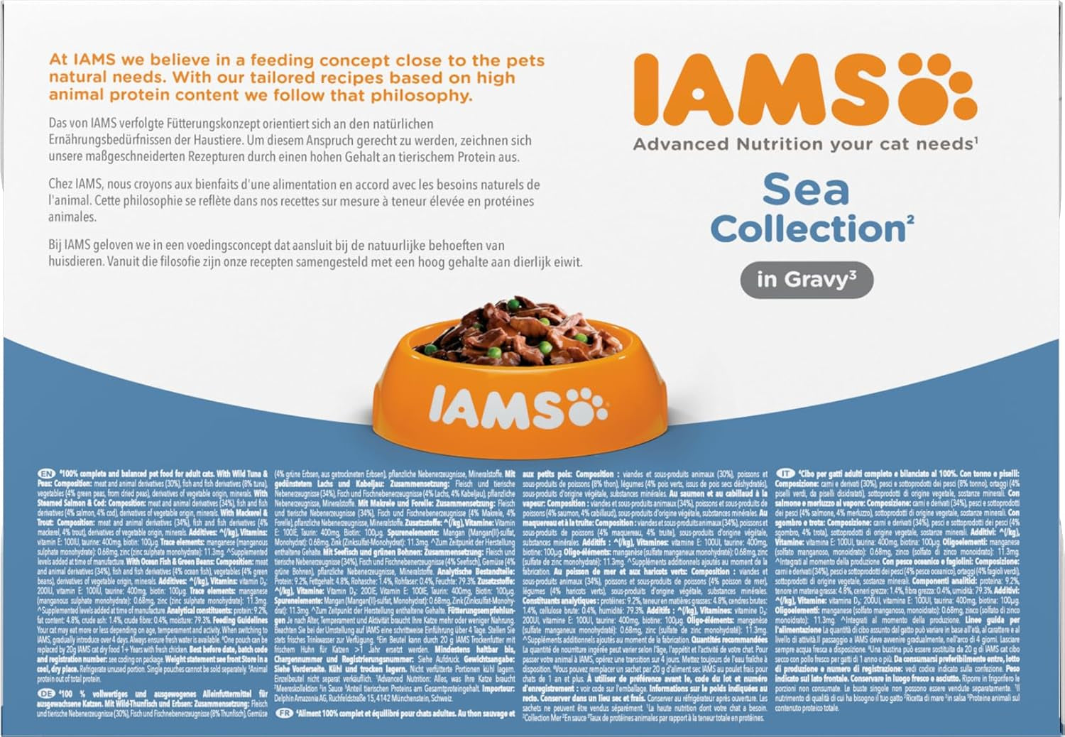 IAMS Delights Sea Collection Katzenfutter Nass - Multipack mit Fisch Sorten (Lachs, Thunfisch, Maquereau, Seefisch) en Sauce, Nassfutter für Katzen à partir de 1 janvier, 12 x 85g