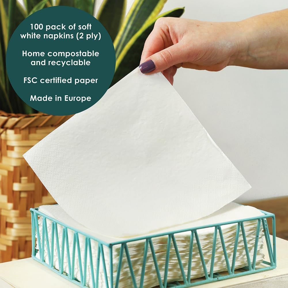 Table Kind 100 serviettes blanches douces en vrac, serviettes de haute qualité pour les fêtes, la restauration et un usage quotidien, FSC, durables et recyclables, fabriquées dans l'UE | 2 plis | 33 cm