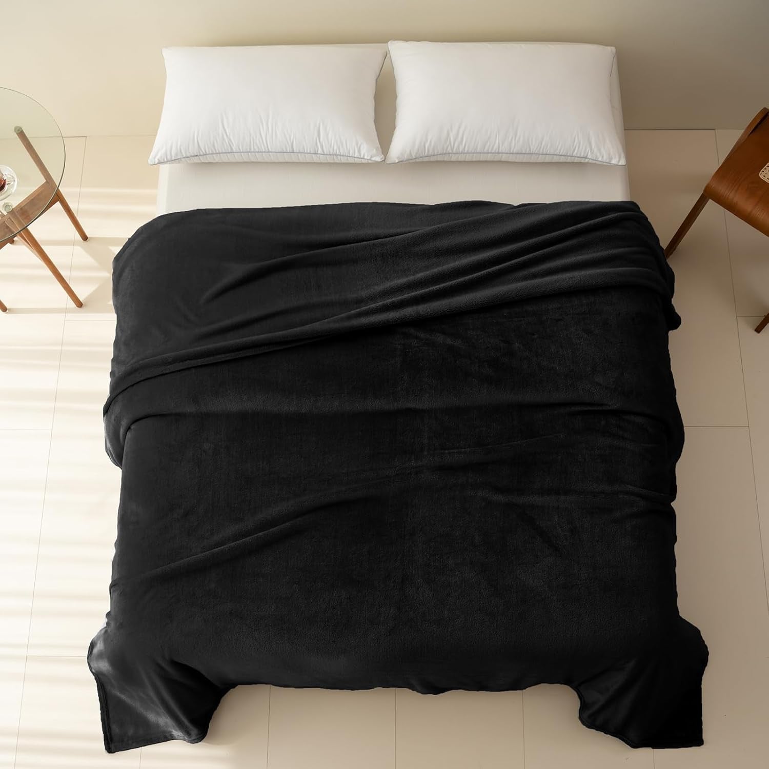 Couverture douillette en polaire moelleuse 130 x 150 cm, couverture de lit, couverture de canapé, grandes couvertures et jetés doux pour adultes, jeté de canapé chaud, lavable en machine, noir, lits et couvertures Good Nite
