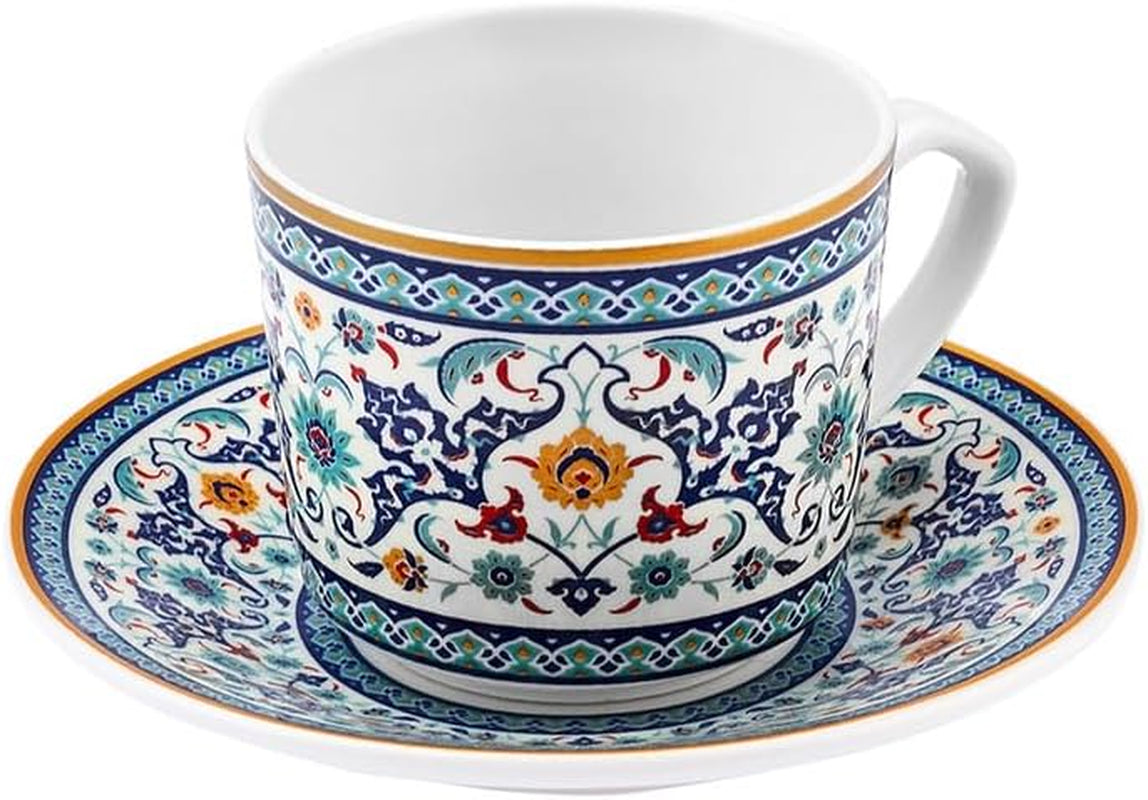KARACA Beylerbeyi - Ensemble de 12 tasses à café turques, 6 tasses à expresso en porcelaine avec soucoupes, ensemble de tasses à expresso de 80 ml, design traditionnel - Bleu