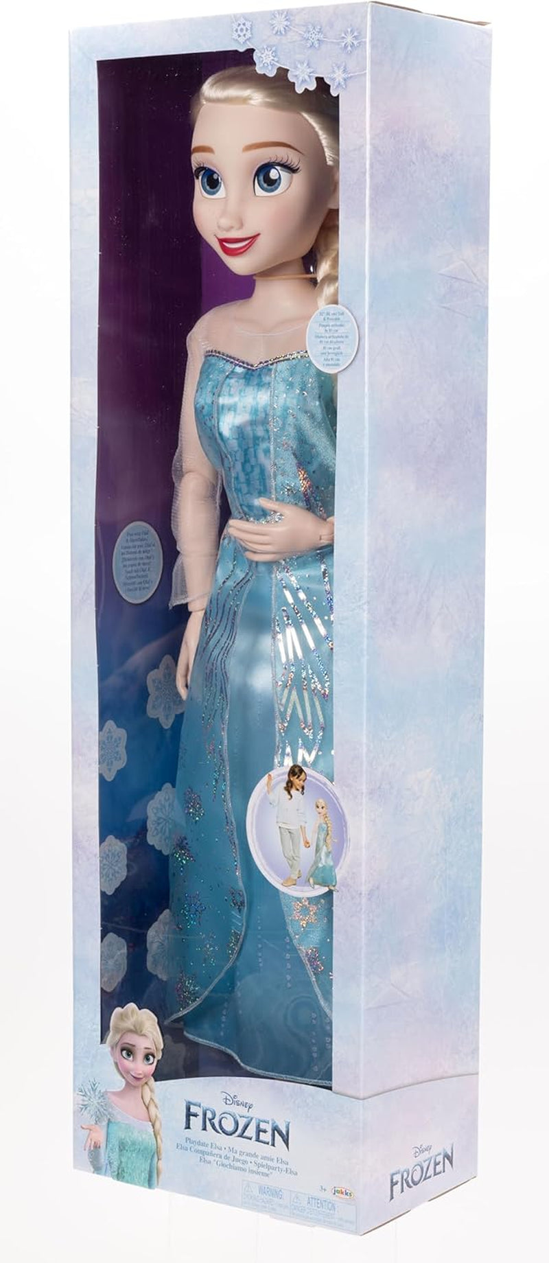 Disney Die Eiskönigin Playdate ELSA Riesenpuppe, 80 cm, von Jakks Pacific, voll bewegliche Puppe mit 11 Bewegungspunkten, inklusive Haarbürste und Zubehör