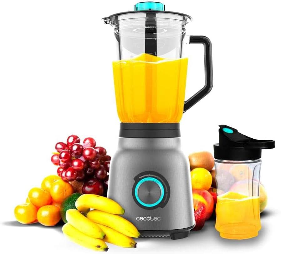 Cecotec Batteur sur socle Power Black Titanium 2200MAX Smooth, 2200 W Vitesse Maximale, 6 Klingen Aus Edelstahl, Fonction Ice-Crush, Fonction Turbo et Smoothie, Fonction Autoclean Kitchen Naty Shop Inox 1800 W | 1,5 L + Flasque tractable