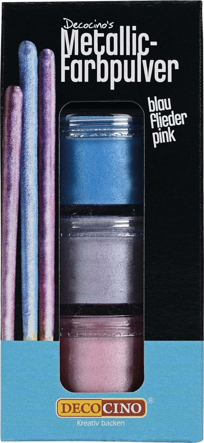 Poudre colorante pastel métallique DECOCINO (3X2G) – Bleu, Lilas et Rose – Poudre colorante alimentaire – Poudre pailletée adaptée pour fondant comme décoration de gâteaux et décoration de gâteaux !