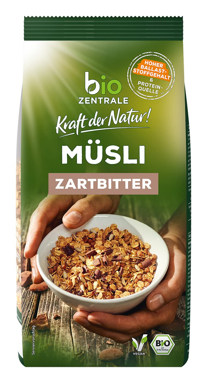 Muesli Biocentral au chocolat noir | 500g Bio Végétalien | Idéal pour le petit-déjeuner et votre tasse de muesli à emporter | Alternative aux barres de muesli