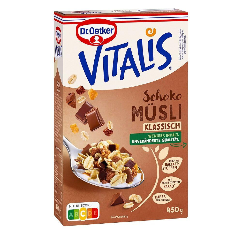 Dr. Oetker Vitalis Chocolate Muesli Classic : Muesli pour petit-déjeuner au chocolat au lait et noir, paquet de 7 (7 x 600 g)